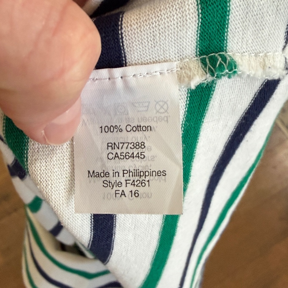 J. Crew Boat Neck White Top with Green & Black Stripes - Long Sleeve - Picture 5 of 6